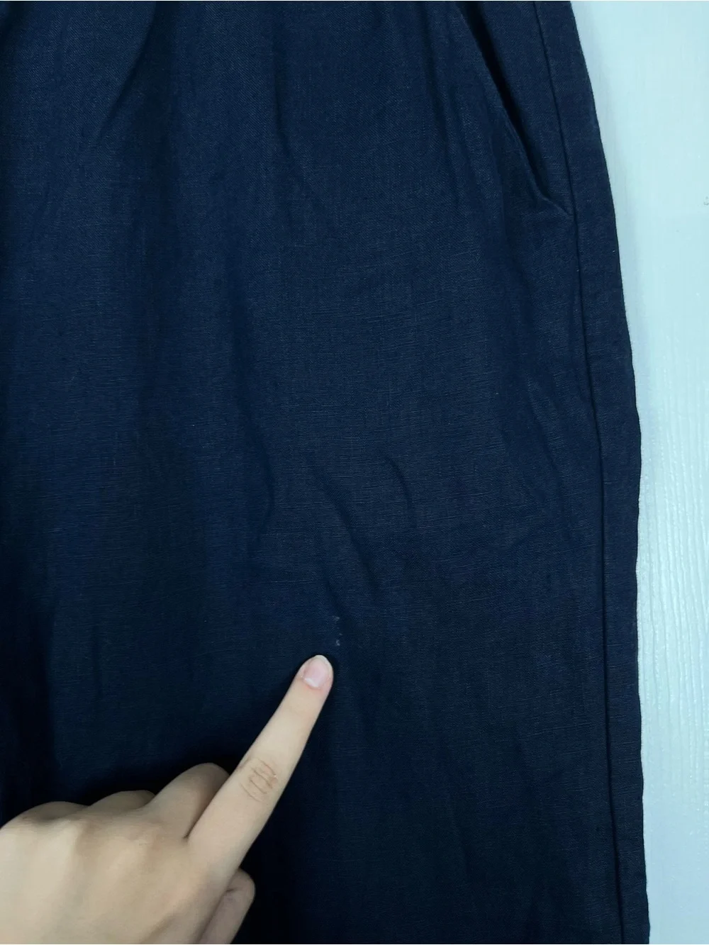 Quince European Linen Pants Wide Leg Ankle/Crop Pants Sz L Navy Minimalist